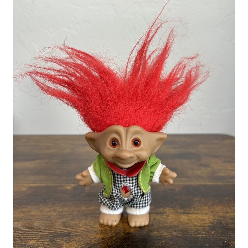Vintage Ace Novelty Fire Red Jewel Belly Troll Gingham Outfit